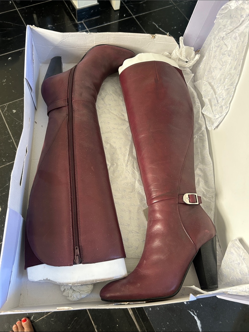 Marc Fisher Burgundy Leather Knee-High Heeled Riding Boots
